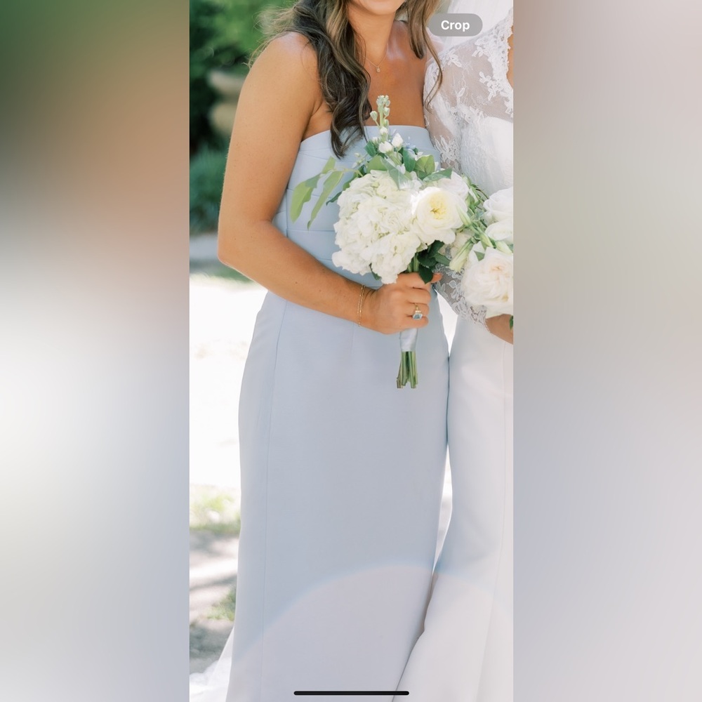 Amsale Sonia bridesmaid dress ice blue faille